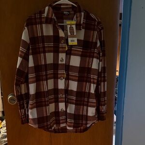 Eddie Bauer Maroon and Cream Plaid Women's Button-Down Shirt